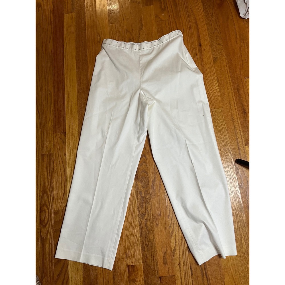 Alfred Dunner Womens White Side Zip Pants Black Contrast Stitching Size 12